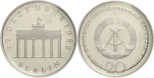 GDR 20 Mark, 1990 A, opening of ... 