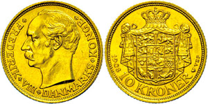 Dänemark 10 Kronen, Gold, 1908, ... 