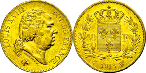 Frankreich 40 Francs, Gold, 1818, ... 