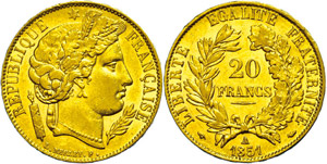 France 20 Franc, Gold, 1851, ... 