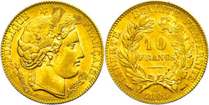 Frankreich 10 Francs, Gold, 1896, ... 
