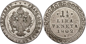 Italy Venice, 1 + lira, 1802, ... 