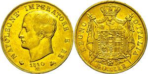 Italy 40 liras, Gold, 1810, ... 