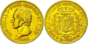 Italy Sardinia, 20 liras, Gold, ... 