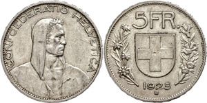 Schweiz 5 Franken, 1925, HMZ ... 