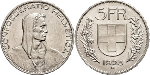 Switzerland 5 Franc, 1925, HMZ ... 