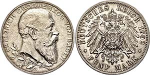 Baden 5 Mark, 1902, Friedrich I. ... 