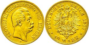 Hessen 10 Mark, 1877, Ludwig III., ... 