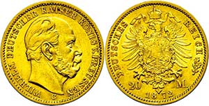 Prussia 20 Mark, 1872, C, Wilhelm ... 