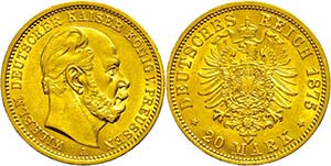 Prussia 20 Mark, 1875, A, Wilhelm ... 