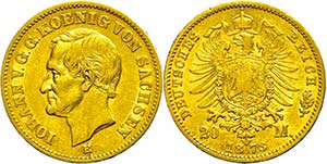 Sachsen 20 Mark, 1873, Johann, ... 