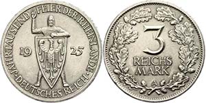 Münzen Weimar 3 Reichsmark, 1925 ... 