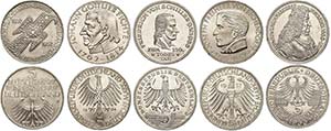 Federal coins after 1946 5x5 Mark, ... 