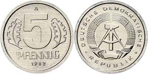 Münzen DDR 5 Pfennig, 1982, ... 