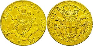 Italy Genoa, 96 liras, Gold, 1793, ... 