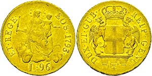 Italy Genoa, 96 liras, Gold, 1793, ... 