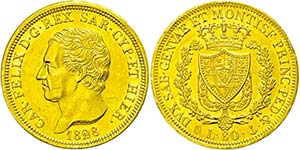 Italy Sardinia, 80 liras, Gold, ... 