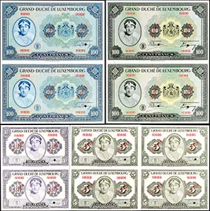 Banknoten Luxemburg, 4 x 5 Francs ... 