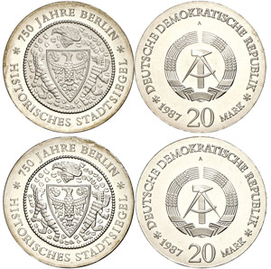 Münzen DDR 2x 20 Mark, 1987, 750 ... 