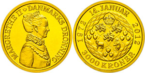 Denmark 3000 coronas, 2012, Gold, ... 