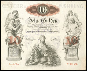 Bills Austria, 10 Guilder, 1858, ... 