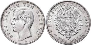 Bayern 2 Mark, 1888, Otto, ss-vz., ... 