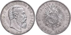 Hessen 5 Mark, 1888, Ludwig IV., ... 