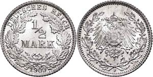 Kleinmünzen 1871-1922 1/2 Mark, ... 
