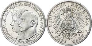 Anhalt 3 Mark, 1914, Friedrich ... 