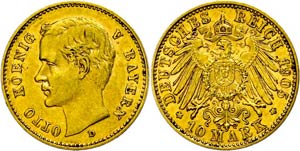 Bavaria 10 Mark, 1905, Otto, small ... 
