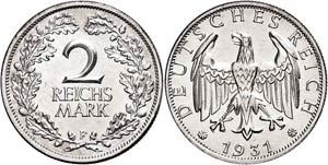 Münzen Weimar 2 Reichsmark, 1931, ... 