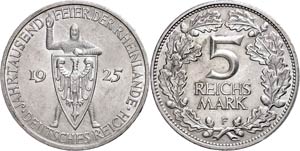Münzen Weimar 5 Reichsmark, 1925 ... 