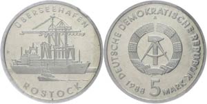 GDR 5 Mark, 1988, to the 30 Years ... 