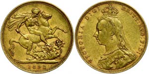 Australia Sovereign, Gold, 1892, ... 