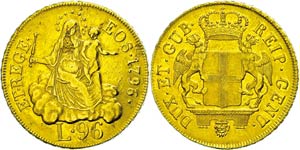 Italy Genoa, 96 liras, Gold, 1796, ... 