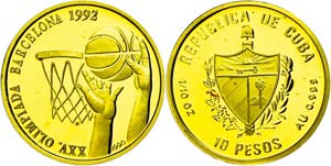 Cuba 10 Peso, Gold, 1992, olympic ... 