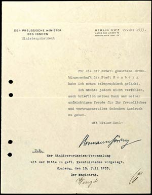  Letter of thanks from Göring of ... 
