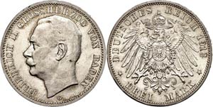 Baden 3 Mark, 1912, Friedrich II., ... 