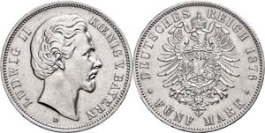 Bayern 5 Mark, 1876, Ludwig II., ... 