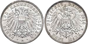 Lübeck 3 Mark, 1910, wz. Rf., ... 
