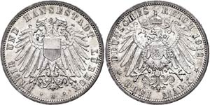 Lübeck 3 Mark, 1912, kl. Rf., ... 
