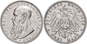 Saxony-Meiningen 3 Mark, 1908, ... 