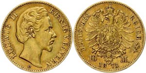 Bavaria 10 Mark, 1873, Ludwig II., ... 