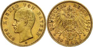 Bavaria 20 Mark, 1900, Otto, very ... 