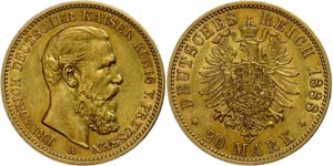 Preußen 20 Mark, 1888, Friedrich ... 