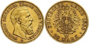 Prussia 20 Mark, 1888, Friedrich ... 
