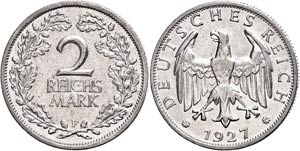 Münzen Weimar 2 Reichsmark, 1927, ... 