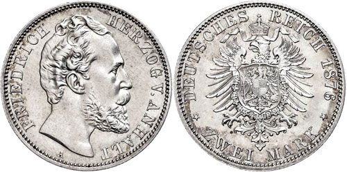 Anhalt 2 Mark, 1876, Friedrich I., ... 