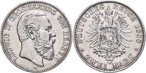Hessen 2 Mark, 1888, Ludwig IV., ... 