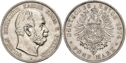 Preußen 5 Mark, 1874, Wilhelm I., ... 